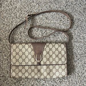 Vintage Gucci Beige and Brown GG Crossbody Bag